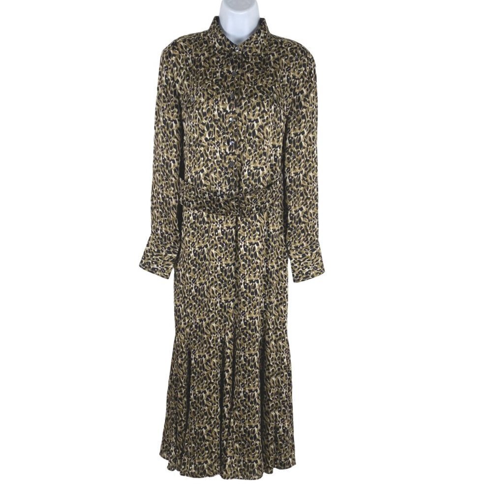 Equipment Femme Shirt Dress Medium Leopard Belted Long Sleeve Old Money DR-1425